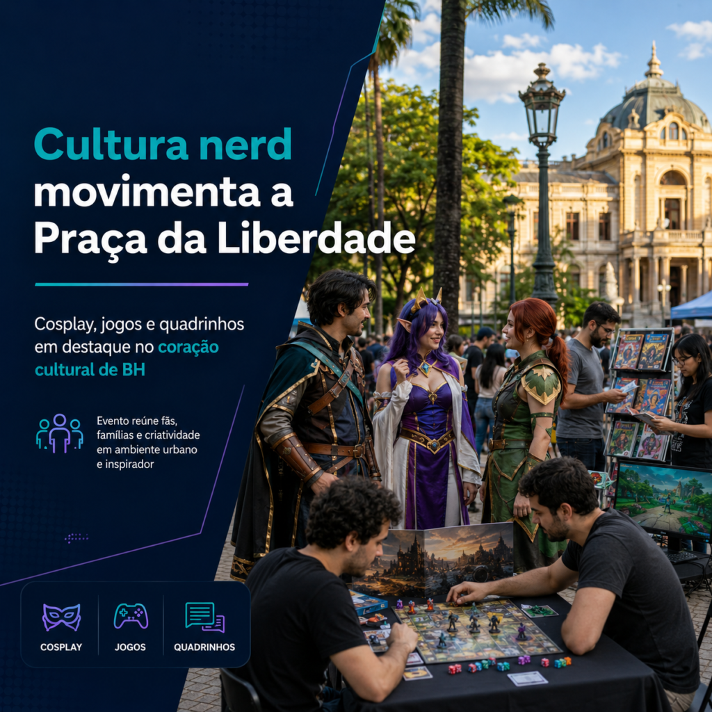 Cultura nerd movimenta a Praça da Liberdade com cosplay, jogos e quadrinhos