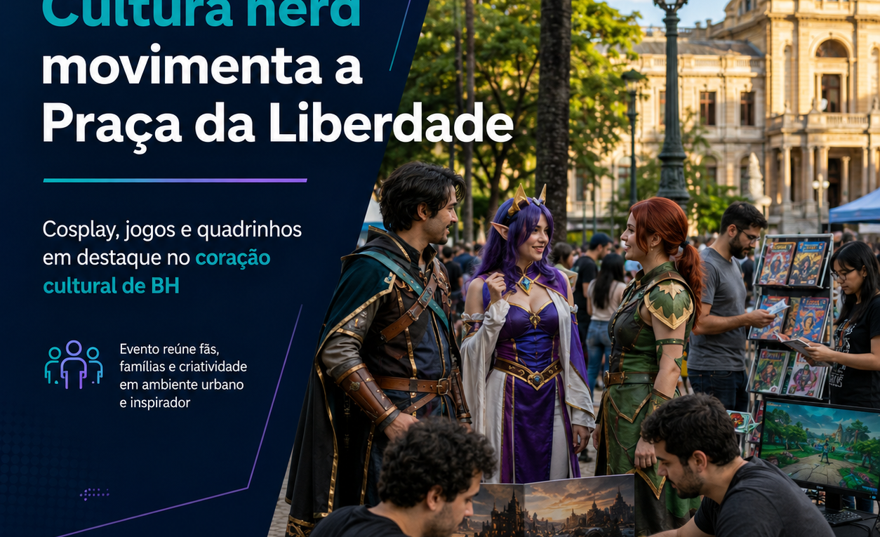 Cultura nerd movimenta a Praça da Liberdade com cosplay, jogos e quadrinhos